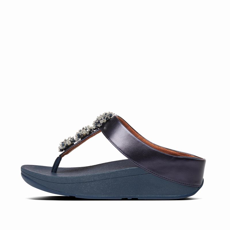 FitFlop Fino Faux Leder Blau - FitFlop Zehentrenner Damen Schweiz [PSLY-07568]